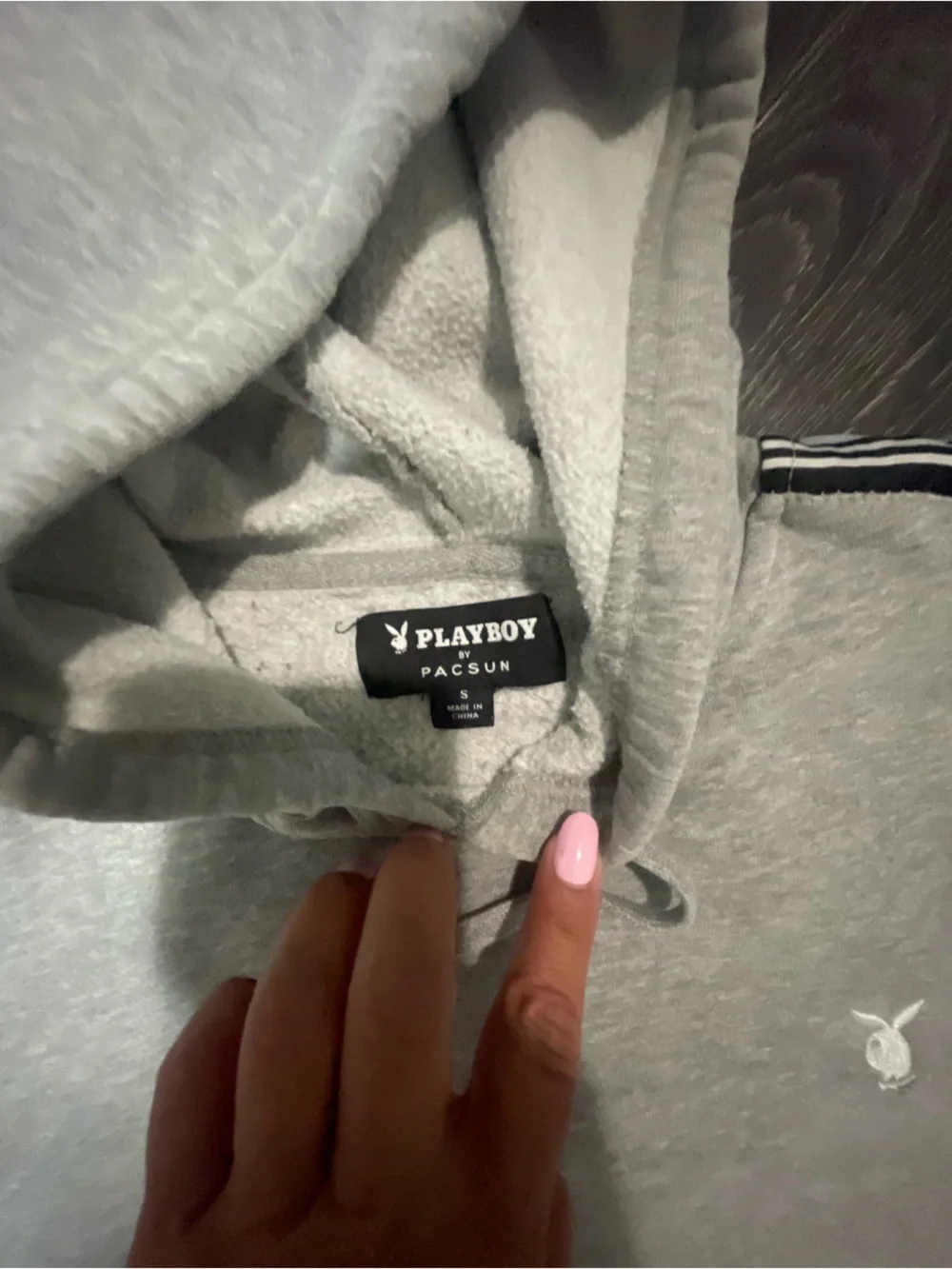 PLAYBOY Gray Mens Hoodie with Black Logo Trim Size Small